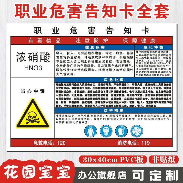 浓硝酸职业病危害告知牌卡当心腐蚀警示标志标识牌告知卡职业危害