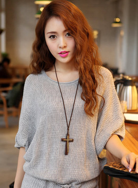 木质十字架双层文艺范女士毛衣链