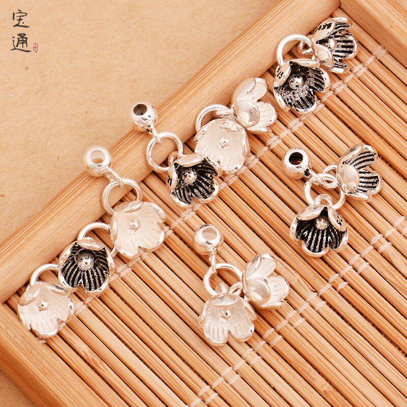 s925纯银配件 泰银梅花孔珠挂件diy手工编织个性饰品配饰材料