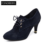 Fondberyl/feibolier 2015 genuine Sheepskin round head with a thick high heel women's shoes FB51112062