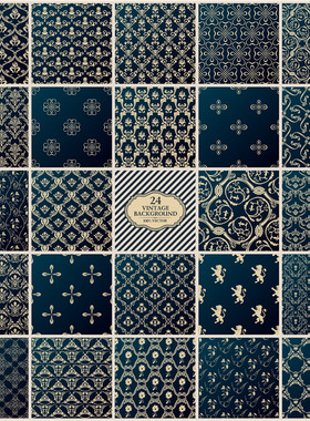 A1366矢量24张复古欧式花纹纹饰四方连续背景图 AI设计素材