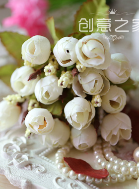 仿真DIY茶苞小花朵玫瑰花插花 拍照道具白色小玫瑰仿真花室内装饰