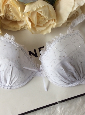 低心位心形亮片纯白色花上薄下厚可加垫文胸DE大罩杯内衣库存处理