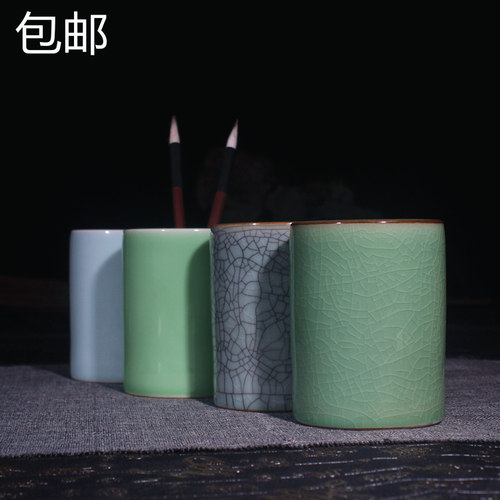 陶瓷毛笔筒圆珠笔筒大号哥窑青瓷文房文具用品办公桌杂物筒收纳 - 封面