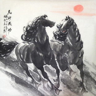 纯手绘国画骏马画走兽四尺斗方书房墙画办公室装饰画 马到成功 56