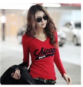 春季 纯棉长袖 新款 天天特价 印花修身 显瘦大码 T恤女潮流打底衫