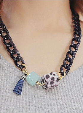 韩国进口明星款高贵大气风毛衣链