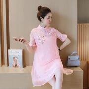 韩版中长款宽松大码连衣裙夏a字裙欧根纱蓬蓬裙粉色仙女裙公主裙