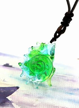 包邮绿色海之情古法情侣琉璃吊坠