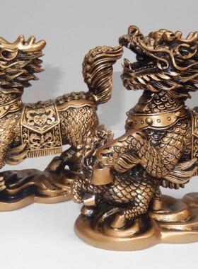 麒麟摆件 彷红木麒麟彷金属纯铜麒麟一对居家饰品吉祥物摆件摆设
