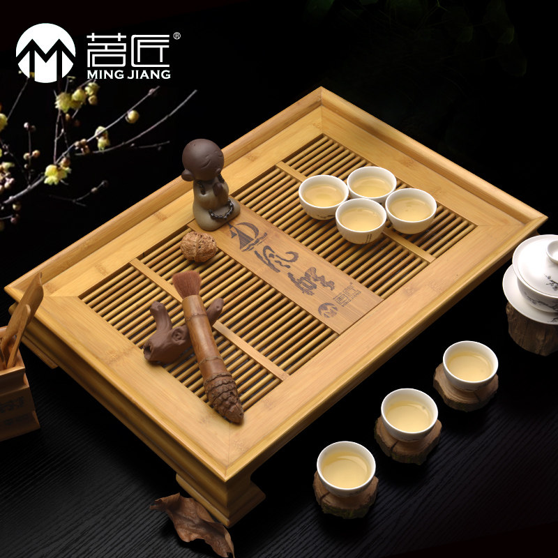 茗匠储水排水抽屉式竹制茶盘两用功夫茶具小大号茶海茶台托 托盘