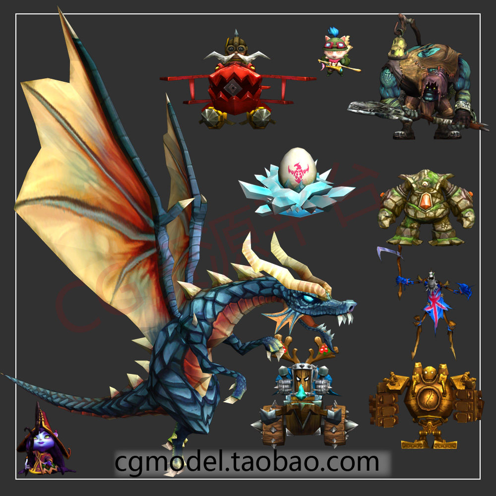 CGmodel游戏美术资源英雄联盟LOL角色怪物场景3Dmax模型贴图合集