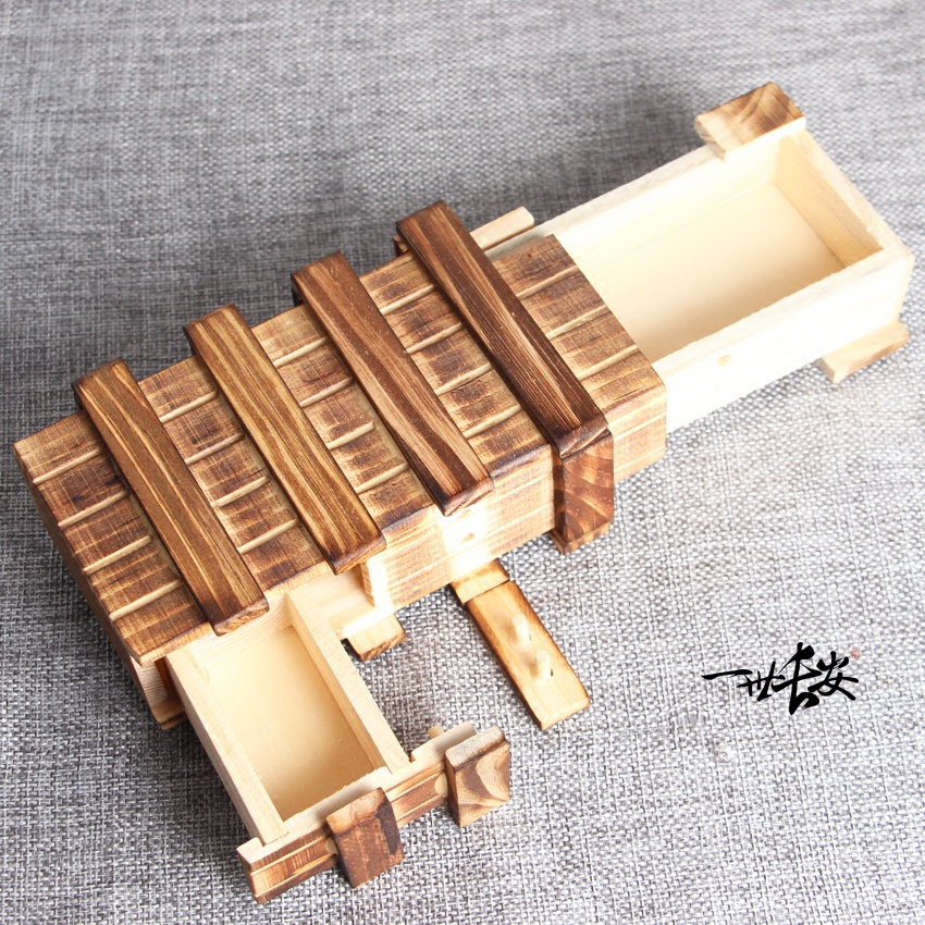 三开机关盒子收纳盒趣味首饰盒鲁班锁复古木质中国风古风榫卯