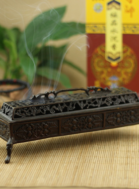 纯黄铜香炉卧香炉长香炉仿古宣德炉四足镂空熏香炉线香炉佛堂摆件