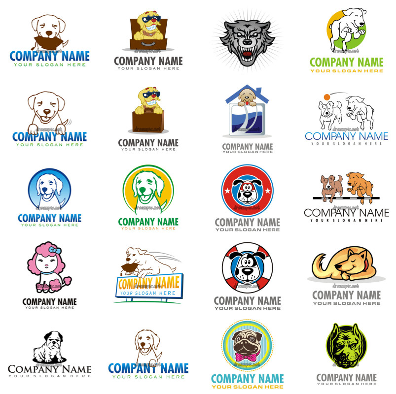 [588]AI矢量设计素材 25个可爱宠物店狗狗头像肖像logo