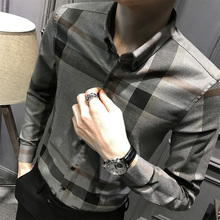 寸衣男装 韩版 衬衣青年时尚 休闲新款 秋季 男长袖 英伦格子衬衫 修身