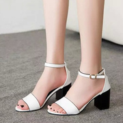 2015 summer tide European female rough heels shoes with a buckle Sandals peep-toe slim shoes wave