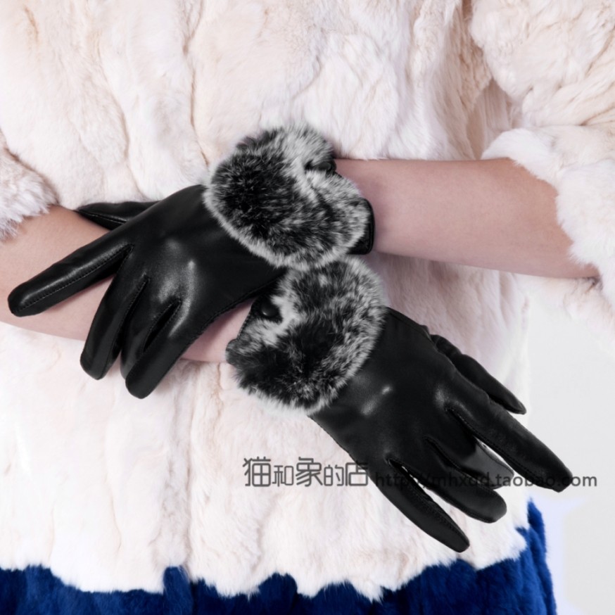 淑女黑色加厚女朋友羊皮礼盒手套