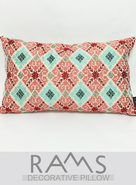 新古典样板房沙发床靠垫抱枕 现代简约全棉红绿菱形格刺绣花腰枕