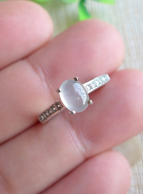 翡翠戒指纯银镶貔貅蛋面戒面女款冰种老坑白色绿色缅甸天然Aa货31