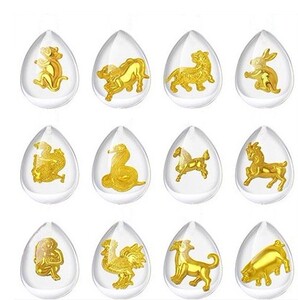 晶美金水晶吊坠金佛金观音十二生肖水滴形镶金卡通水晶福袋吊坠