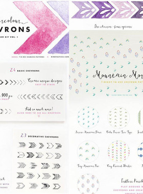 P0310高清PS设计素材 水彩箭头简章波浪风格纹理PNG+PSD+PAT插件