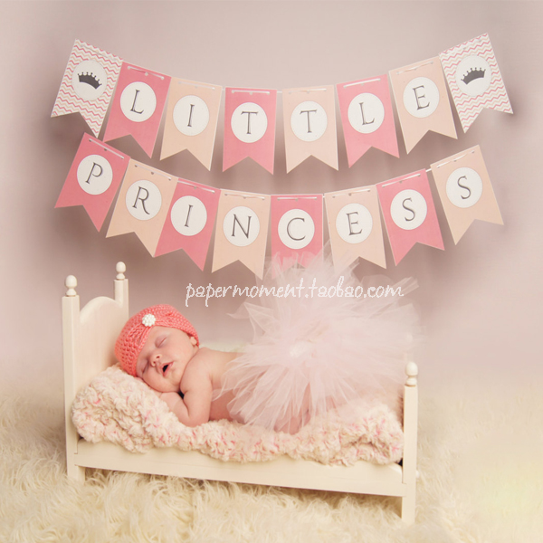 公主粉色皇冠儿童生日宴派对用甜品台蛋糕装饰布置女宝宝拉旗热销