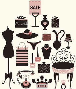 时尚 修海报淑女贵妇服饰剪影分层矢量素材A840 女性生活用品店铺装