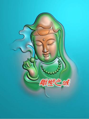 精雕图 灰度图 浮雕图 玉雕观音头拿珠