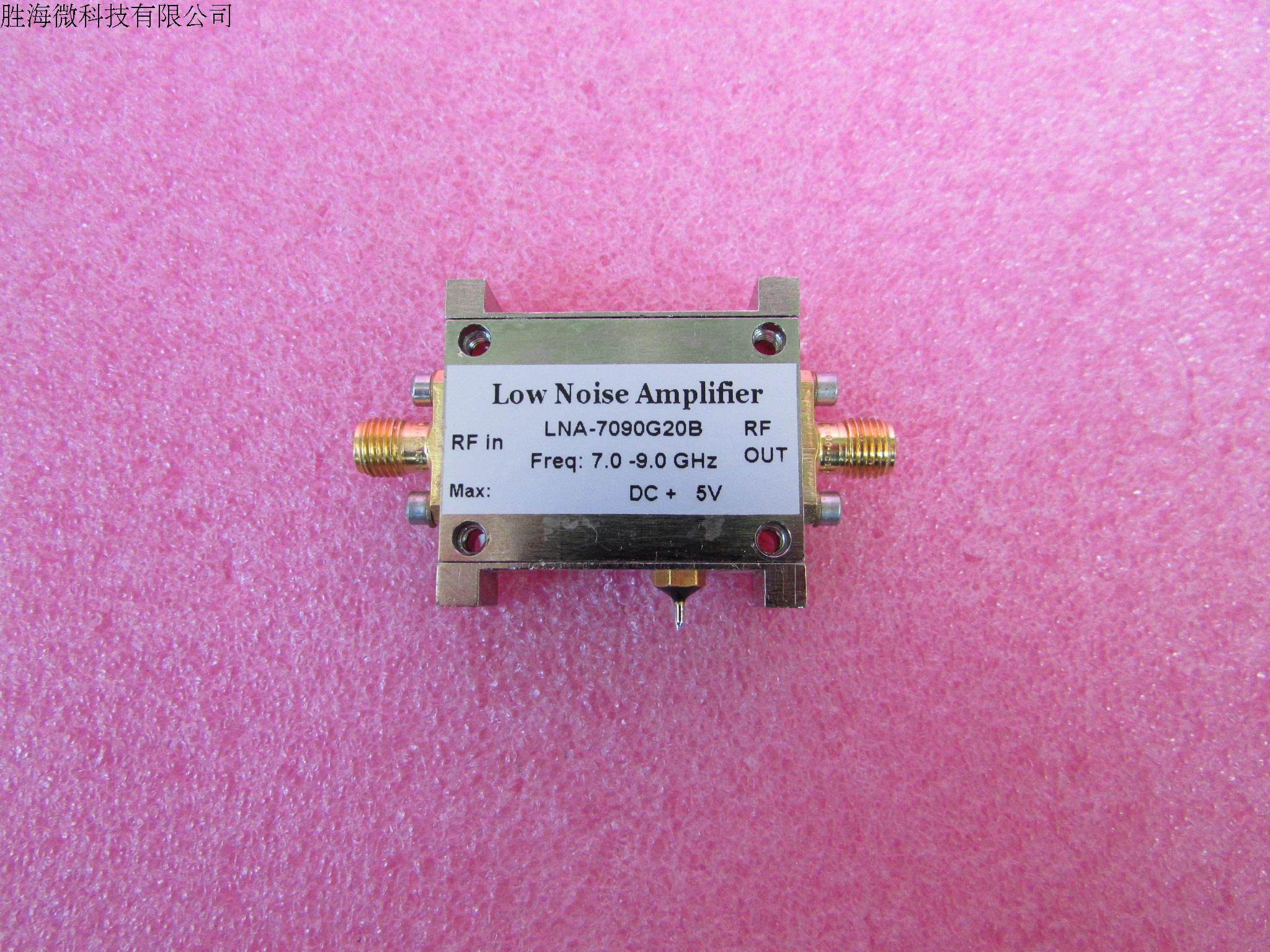 LNA-7090G20B  7-9GHz 20dB SMA射频低噪声放大器 质量包好，包能用  可提供详细测试图 工作频率：7-9GHz 增益: 20dB 输出功率: 5dBm 工作电压：5V 接头： SMA母 增益测试图片，测试的时候加了 -40dB衰减器