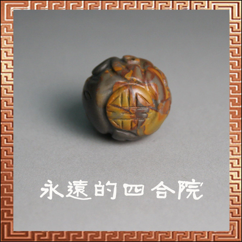 四合院 民国 2cm手工精雕双寿字花卉纹 老玛瑙佛珠 特惠