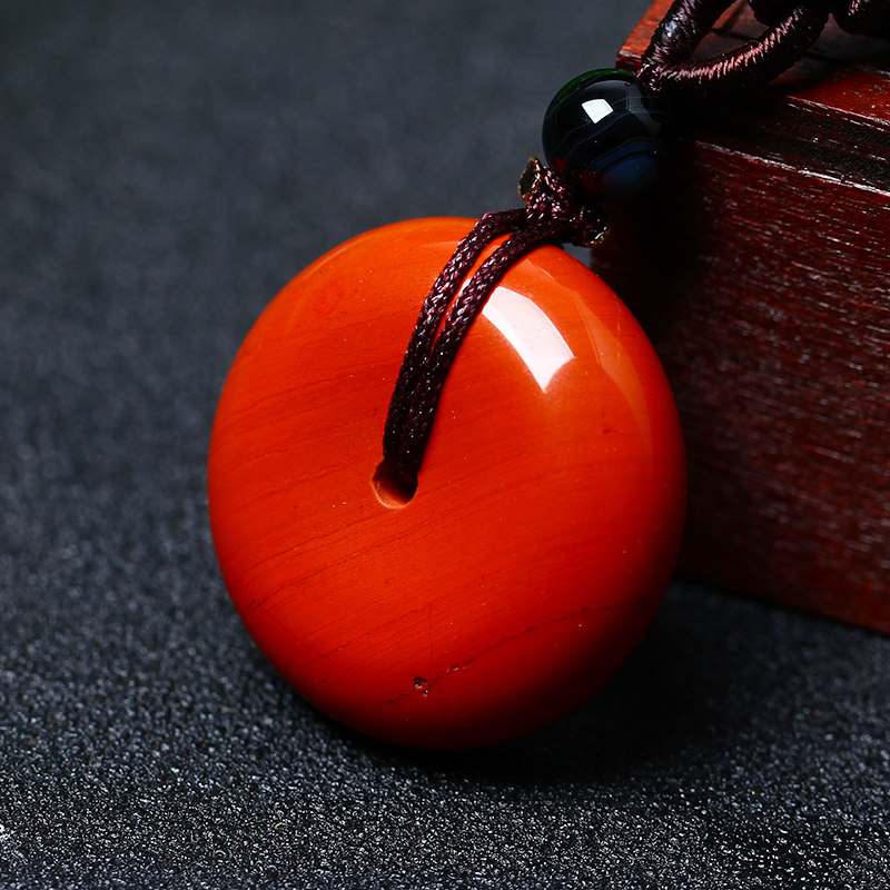 天然红竹石影子石平安吊坠石碑平安扣男女款