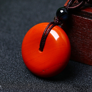 天然红竹石影子石平安吊坠石碑平安扣男女款