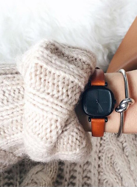 比利时KOMONO正品包邮 莫尼佩妮 文艺真皮细带金属方盘小手表女潮