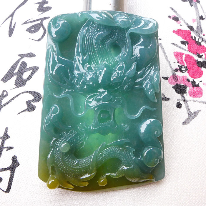 缅甸天然A货翡翠玉佛观音如意福瓜精雕龙霸天下翡翠吊坠088