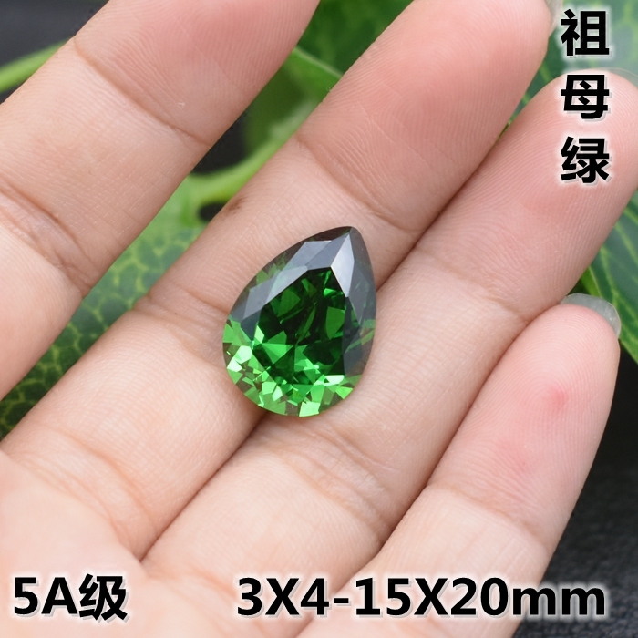 水滴形祖母绿戒面宝石梨形绿宝石裸钻石绿色锆石耳钉戒指吊坠diy
