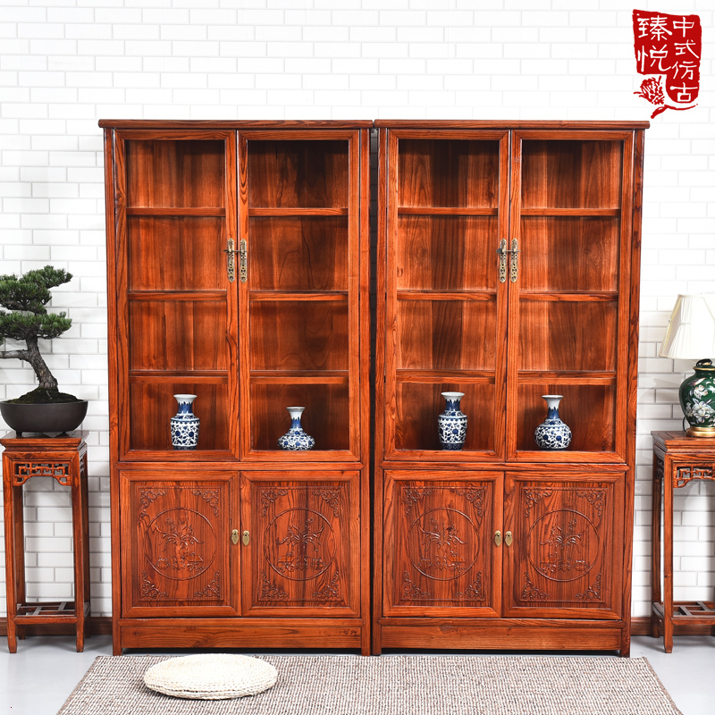 中式仿古家具榆木实木中式展示柜玻璃展柜珠宝柜台商业货架陈列架
