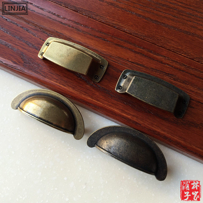 加厚半圆做旧青古铜美式家具衣柜抽屉把手欧式方贝壳药柜橱柜拉手