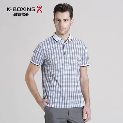 劲霸男装丝光棉T恤 短袖格纹印花POLO衫 夏季格子t恤|DTBU2217
