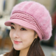 时尚 帽子女冬天兔毛帽韩版 加厚毛线帽纯色保暖针织鸭舌贝雷帽冬季