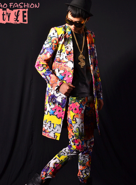 [独家]夜店男歌手DSDJ权志龙GD涂鸦嘻哈长款套系酒吧演出服配饰