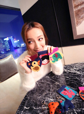 明星同款 幸运彩色毛毡零钱包 可爱卡通卡包 耳机包 个性小手包