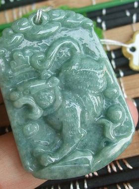 90965 实物拍 正品缅甸玉天然A货翡翠生肖虎玉牌吊坠