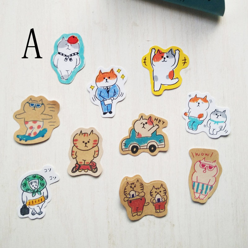 日单 可爱搞怪背带猫咪 手帐日程纸质贴纸包