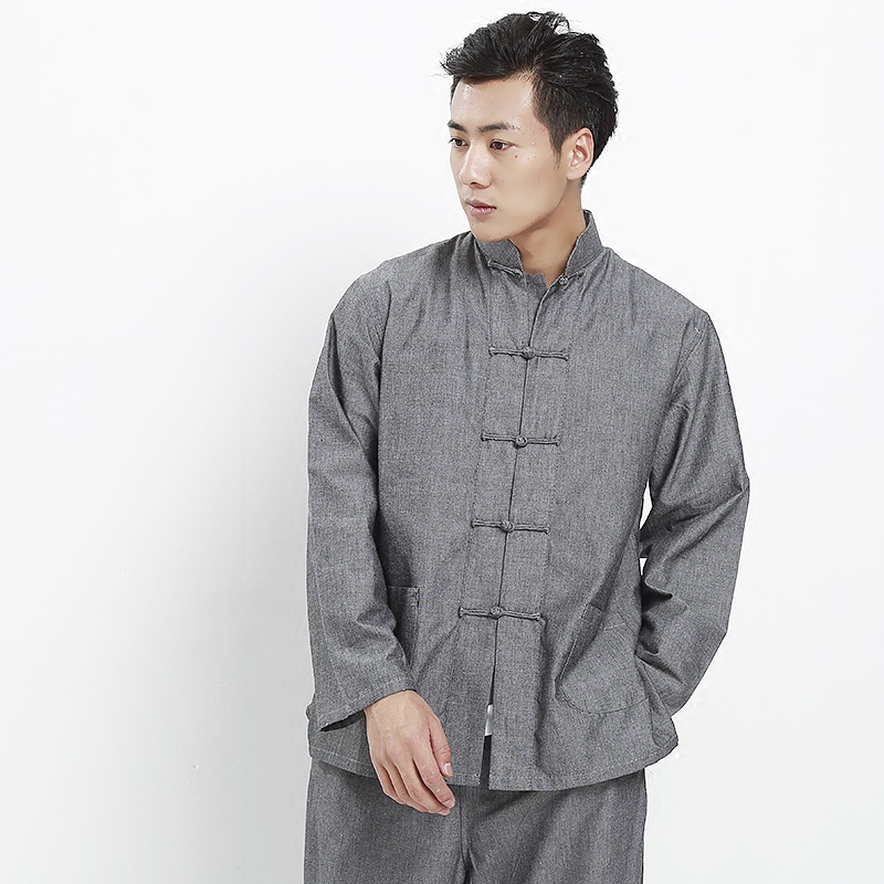 TANG COSTUME MEN SPRING AND SUMMER COTTON LONG SLEEVES CHINESE STYLE MENS WEAR RETRO ETHNIC STYLE TOPS CHINESE CLOTHING HANFU MEN