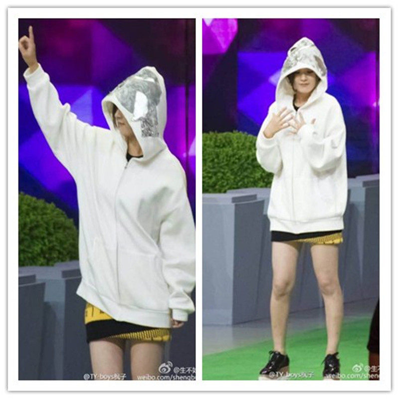 秋冬新款快乐大本营赵丽颖明星同款卫衣白色情侣连帽加绒纯棉外套