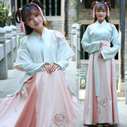 民族风实拍传统汉服日常交领襦裙齐腰落花雪兔刺绣俏皮可爱三件套