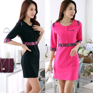 春夏装 女美容师酒店珠宝店连衣裙工作服中袖 包臀裙子 职业装 大码