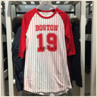 长款 ins潮休闲上衣裙 T恤女2021春季 女装 新款 潮牌条纹插肩袖