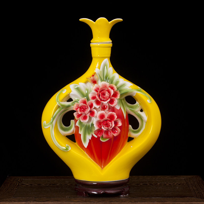 景德镇陶瓷酒瓶 五斤装珐琅彩手捏牡丹密封空酒坛子 5斤酒罐酒具
